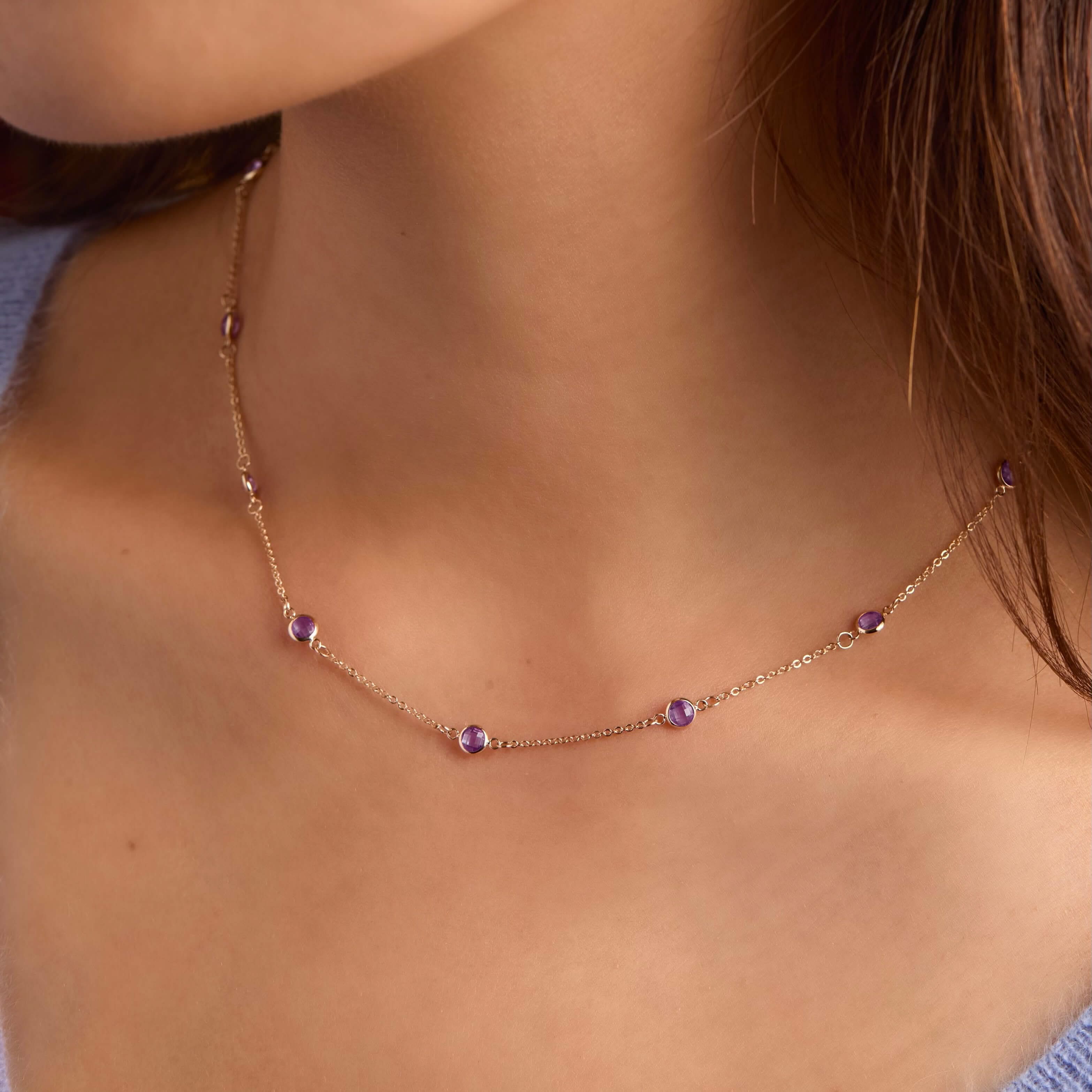 Bayberry 11 Amethyst Necklace in 14k Gold (February) - Image 3