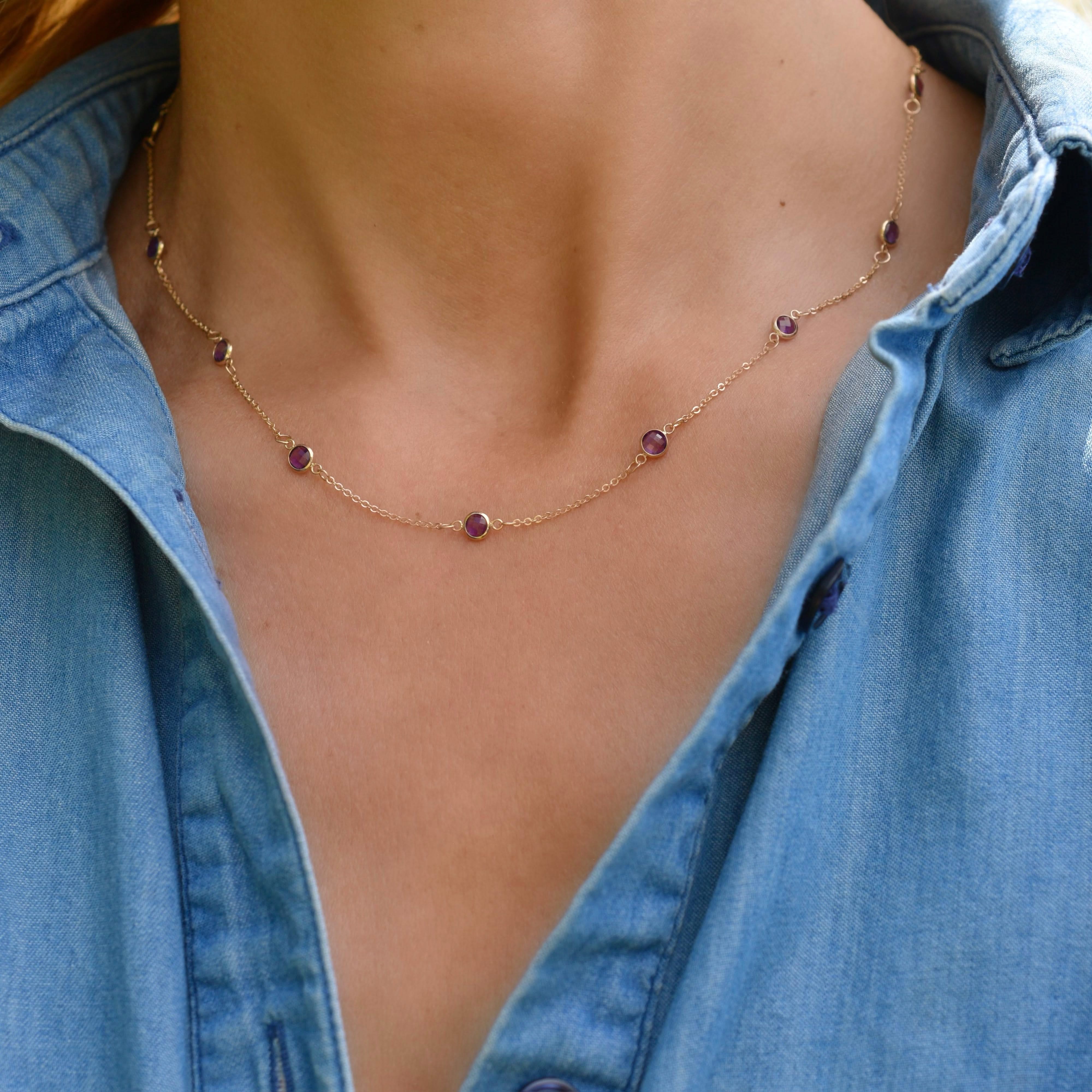 Bayberry 11 Amethyst Necklace in 14k Gold (February) - Image 6