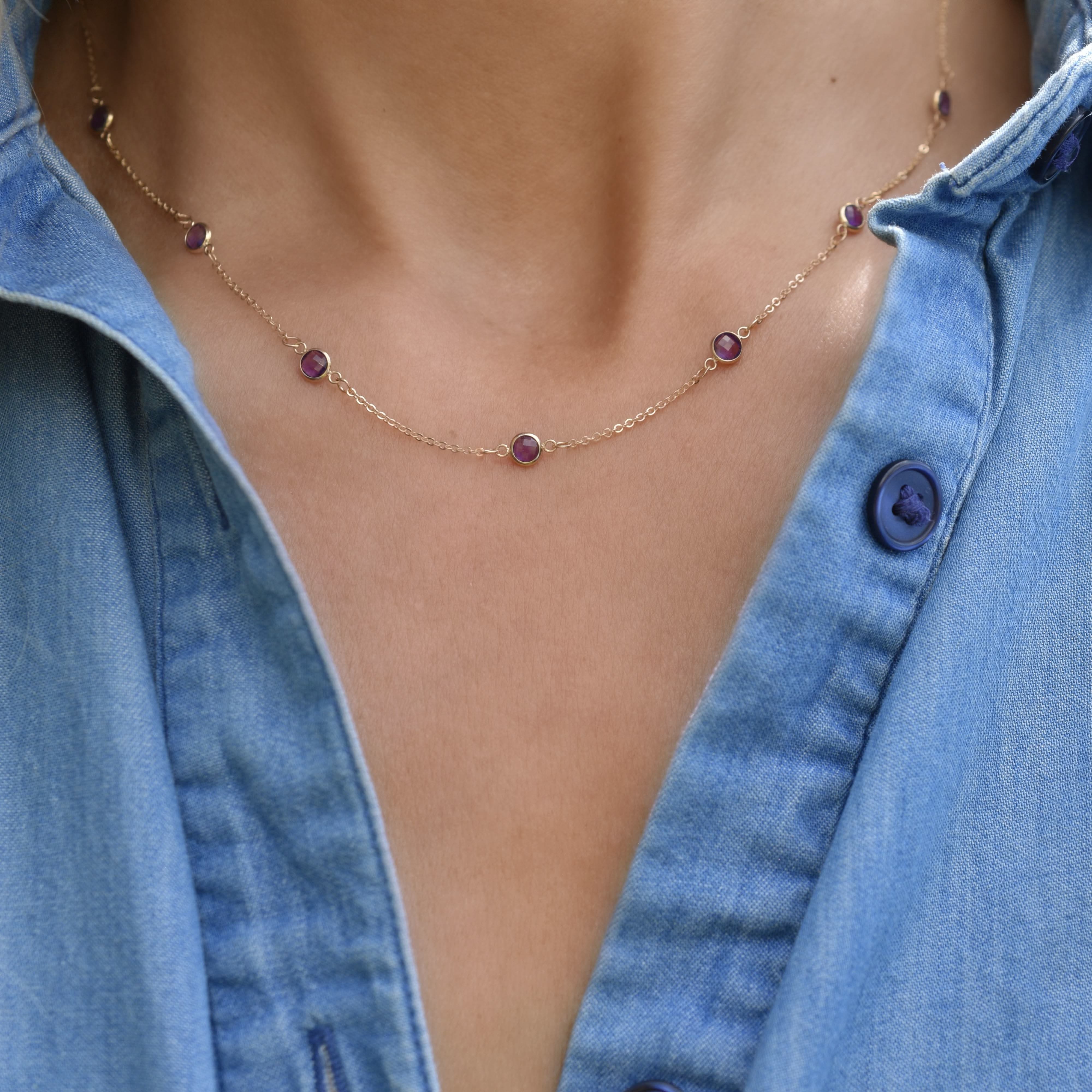 Bayberry 11 Amethyst Necklace in 14k Gold (February) - Image 7