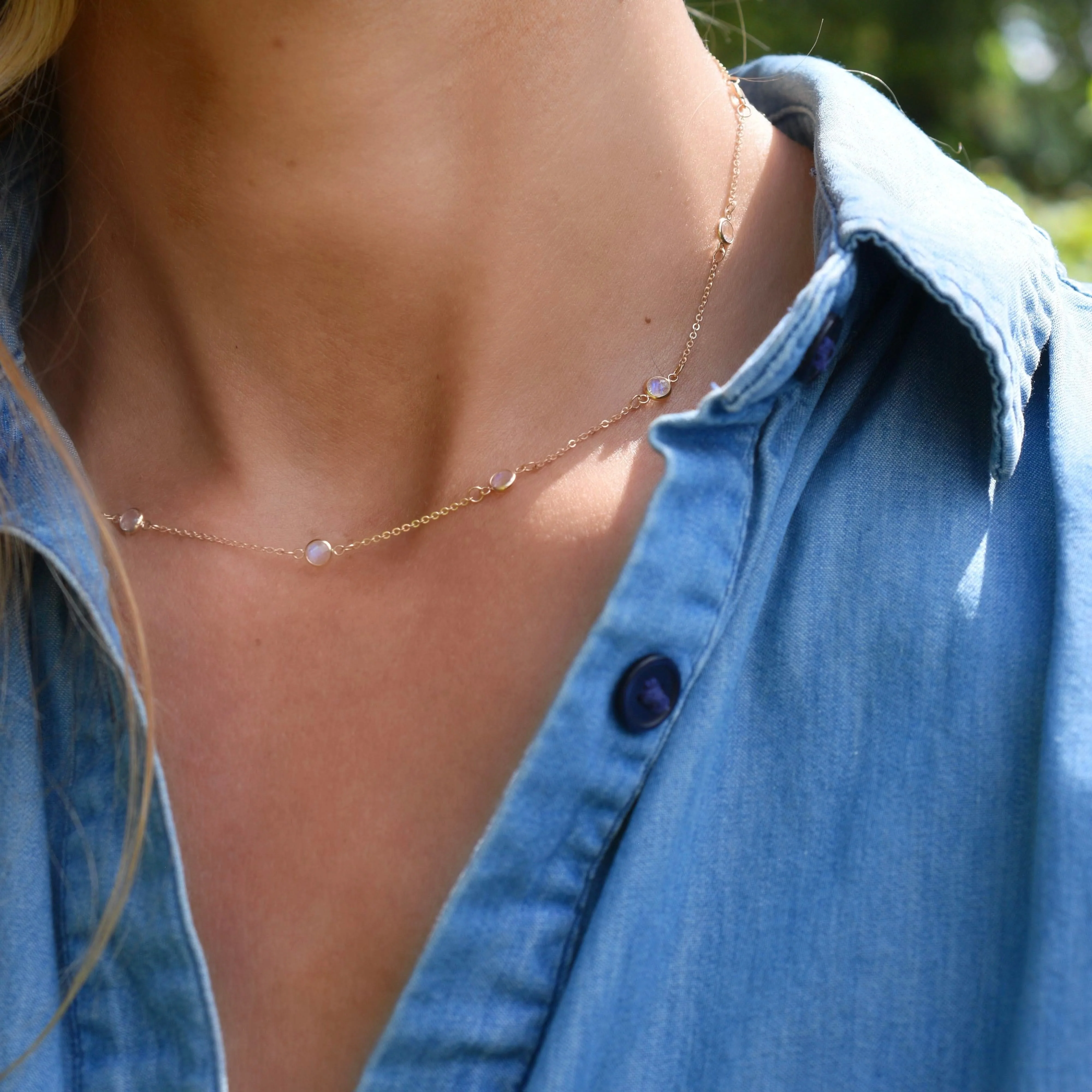 Bayberry 11 Moonstone Necklace in 14k Gold (June) - Image 12