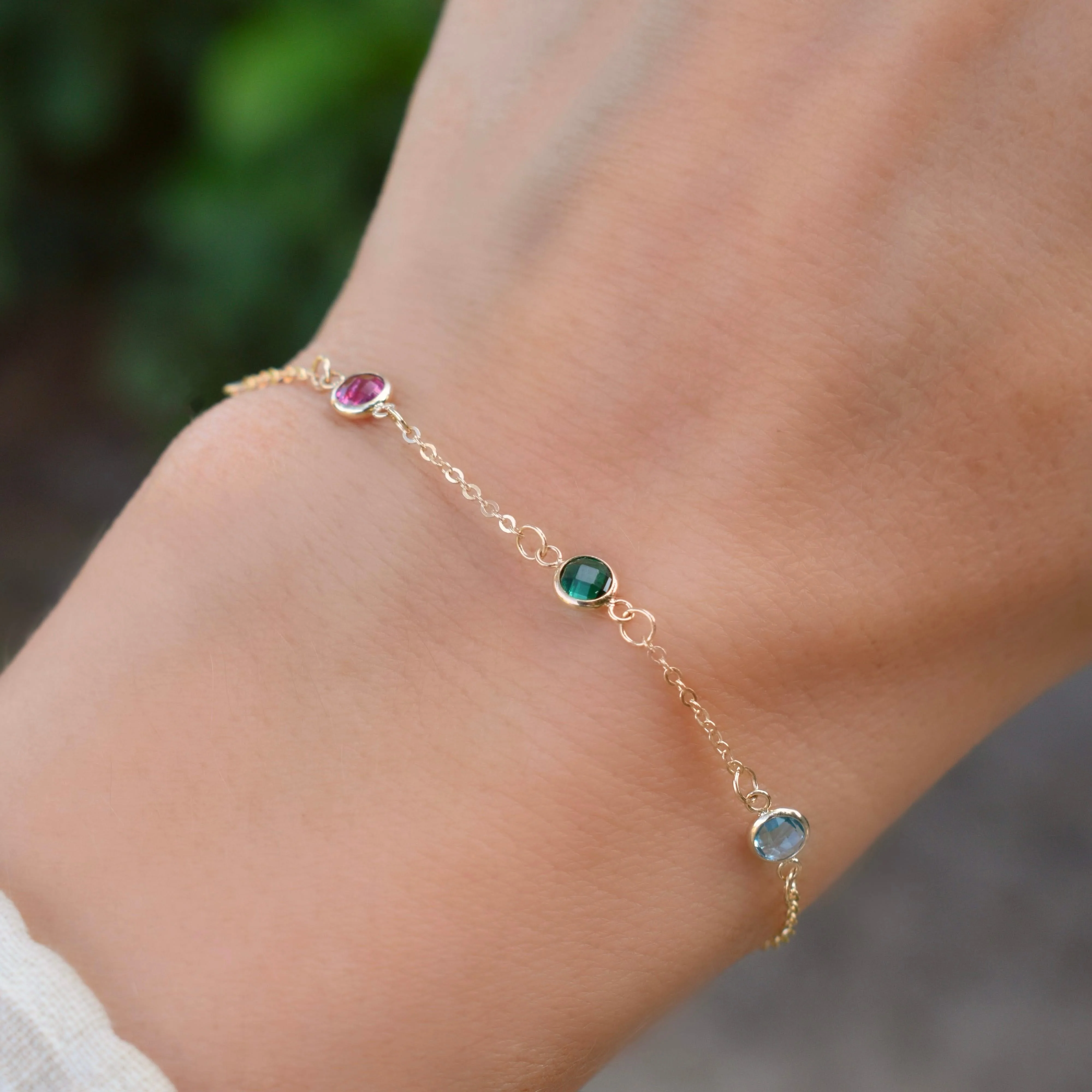Petite 3 Birthstone Bracelet in 14k Gold - Image 10
