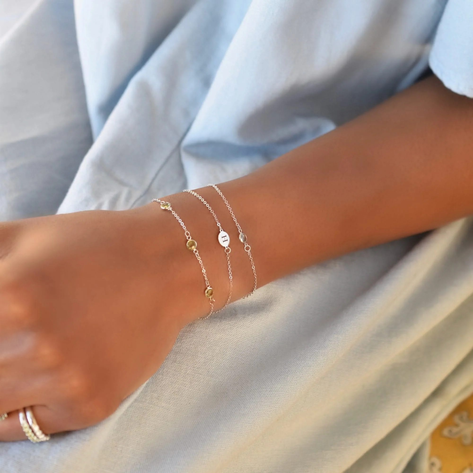 Petite 3 Birthstone Bracelet in 14k Gold - Image 11