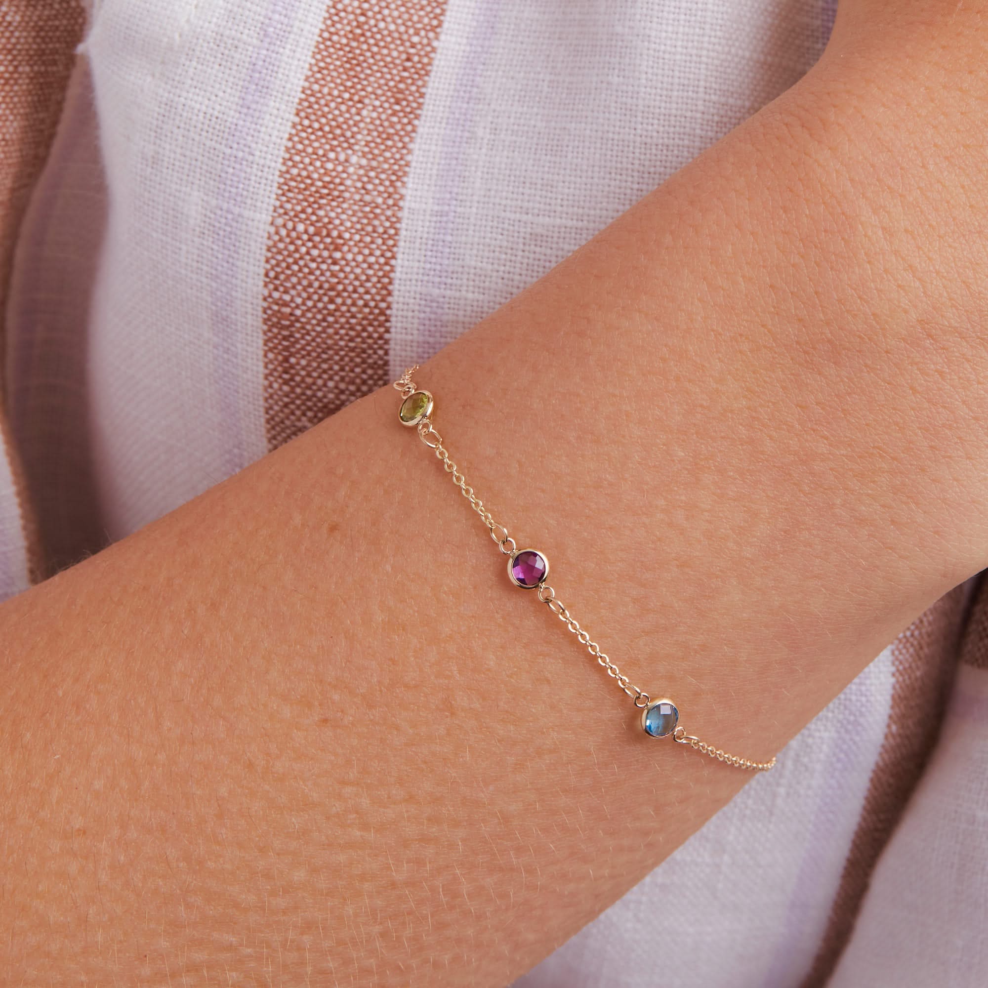 Petite 3 Birthstone Bracelet in 14k Gold - Image 3