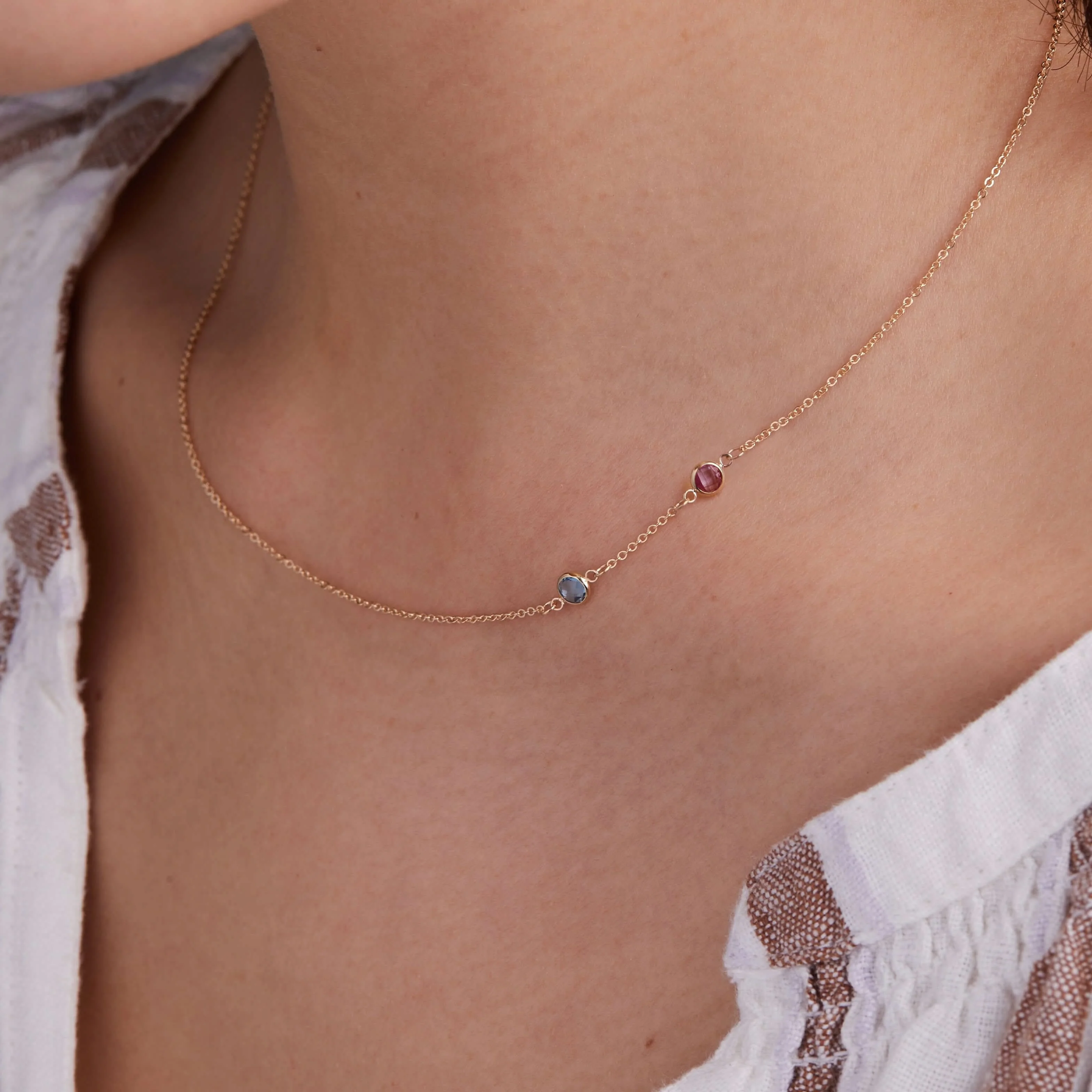 Petite 2 Birthstone Necklace in 14k Gold - Image 10