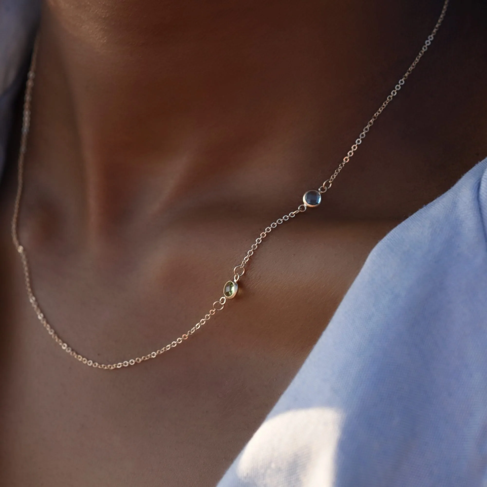 Petite 2 Birthstone Necklace in 14k Gold - Image 8
