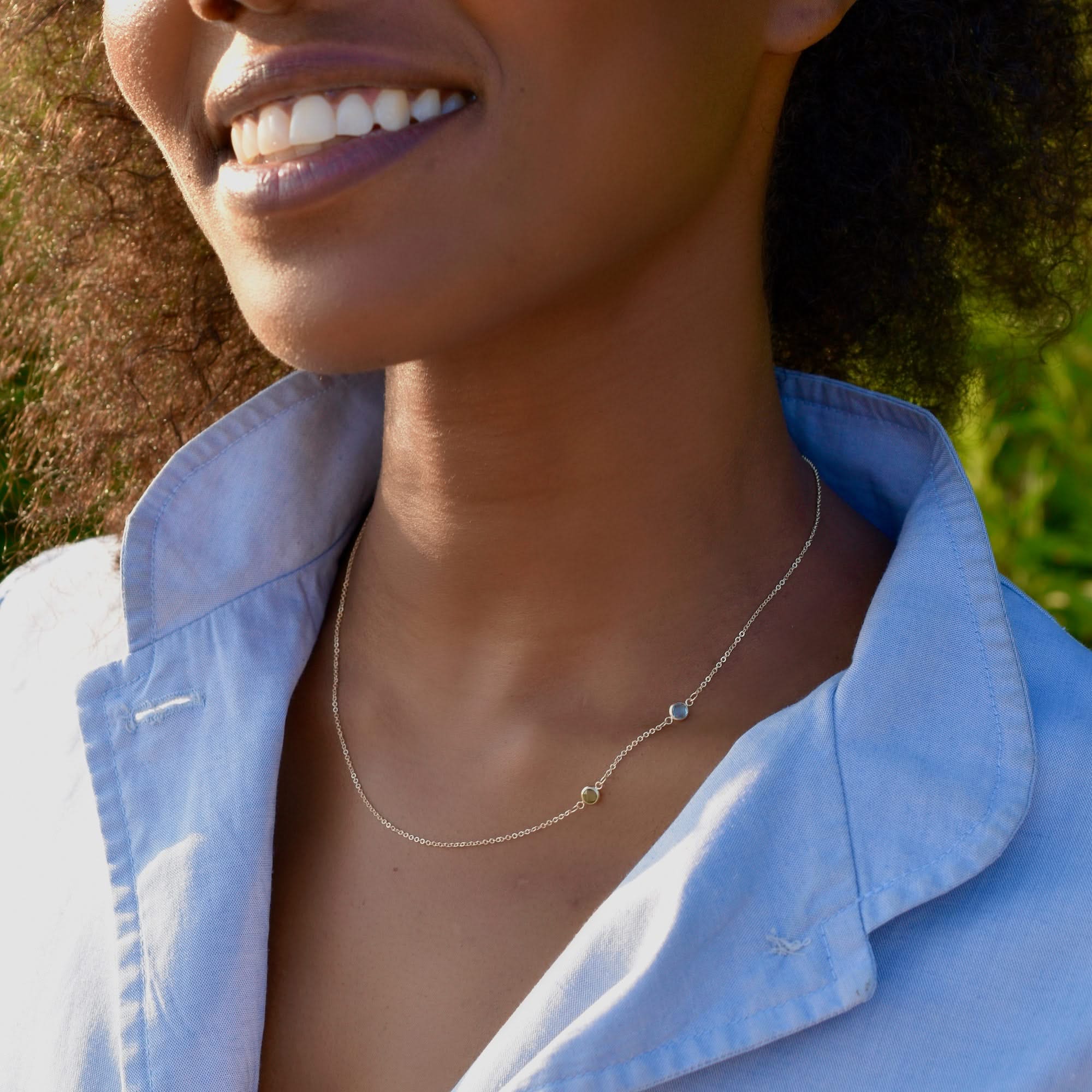 Petite 2 Birthstone Necklace in 14k Gold - Image 9