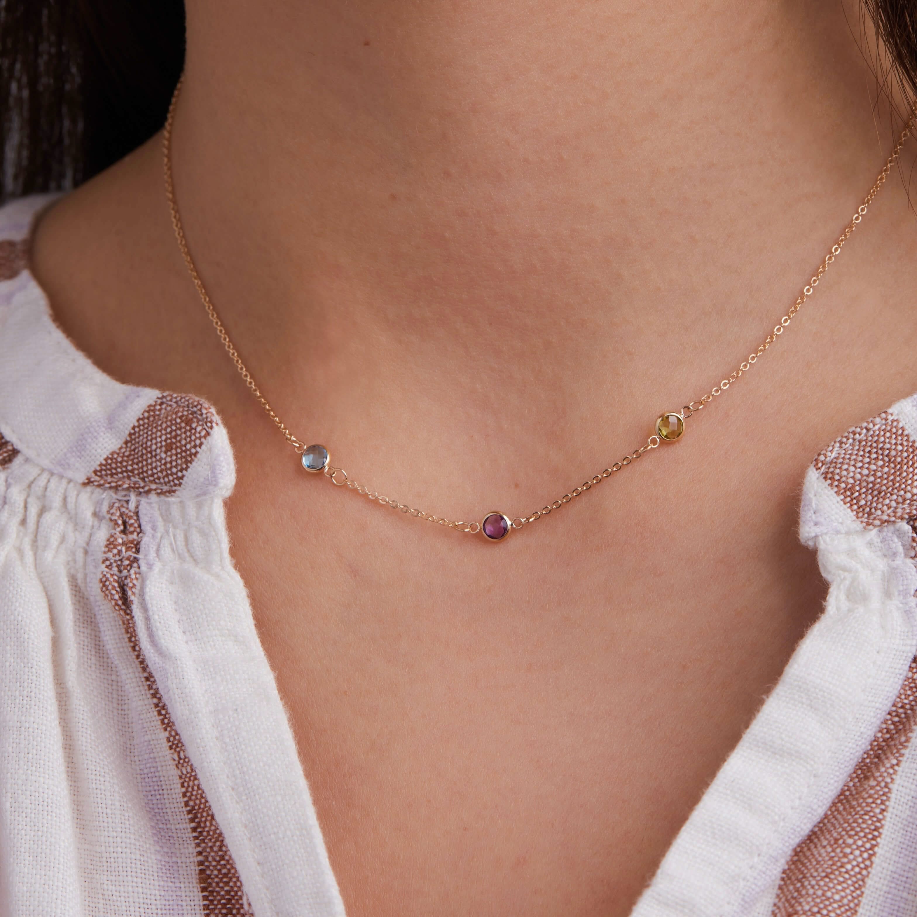 Petite 3 Birthstone Necklace in 14k Gold - Image 3