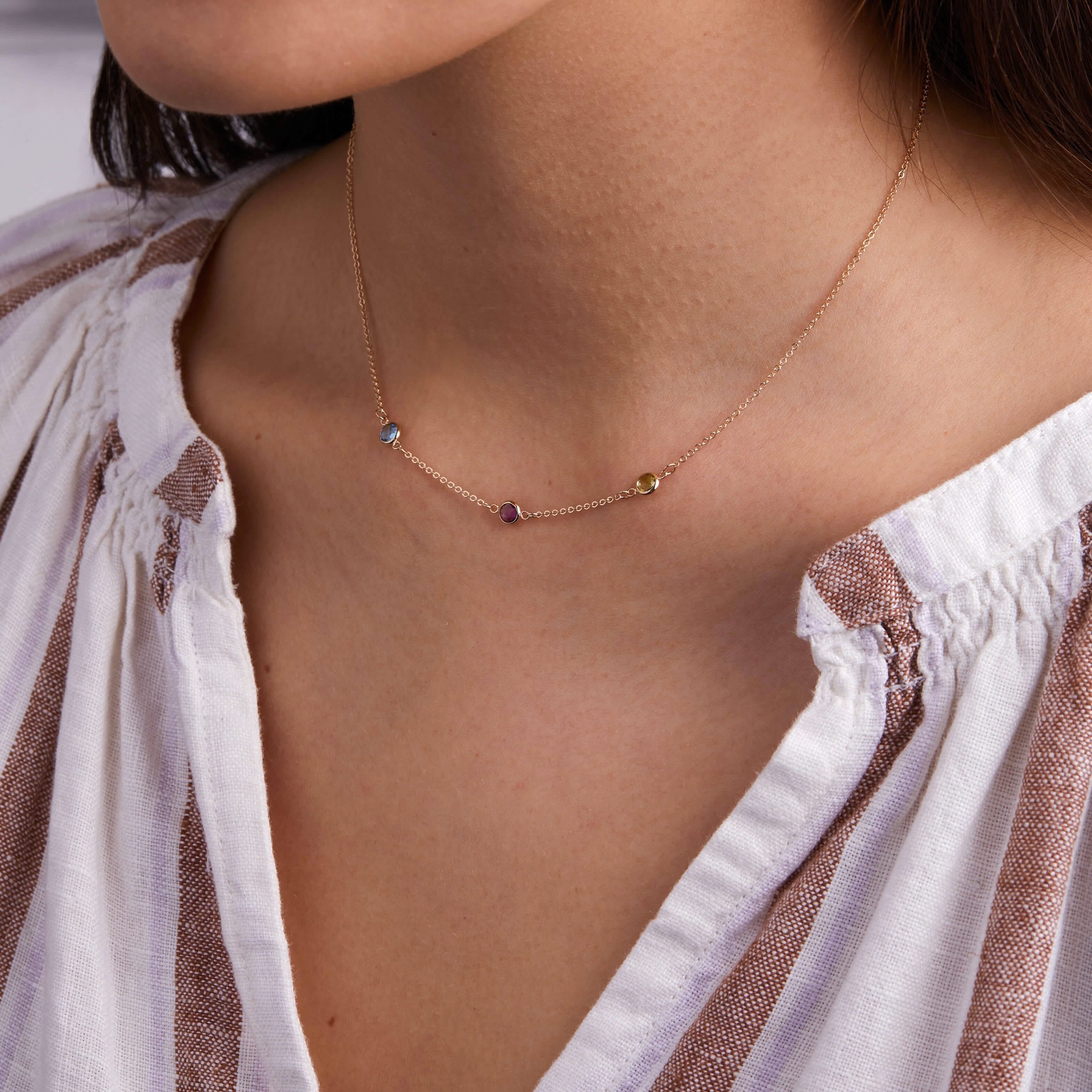 Petite 3 Birthstone Necklace in 14k Gold - Image 6