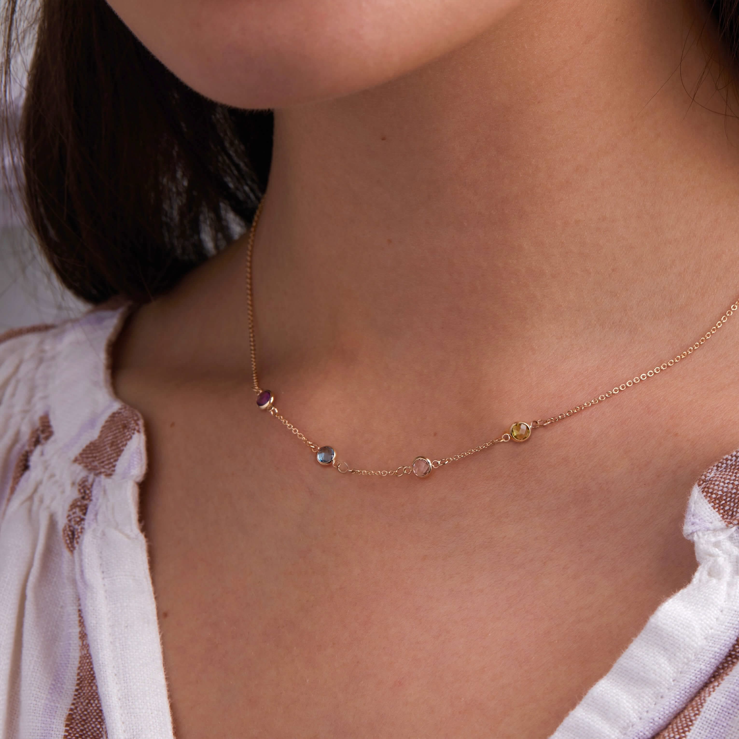Petite 4 Birthstone Necklace in 14k Gold - Image 3