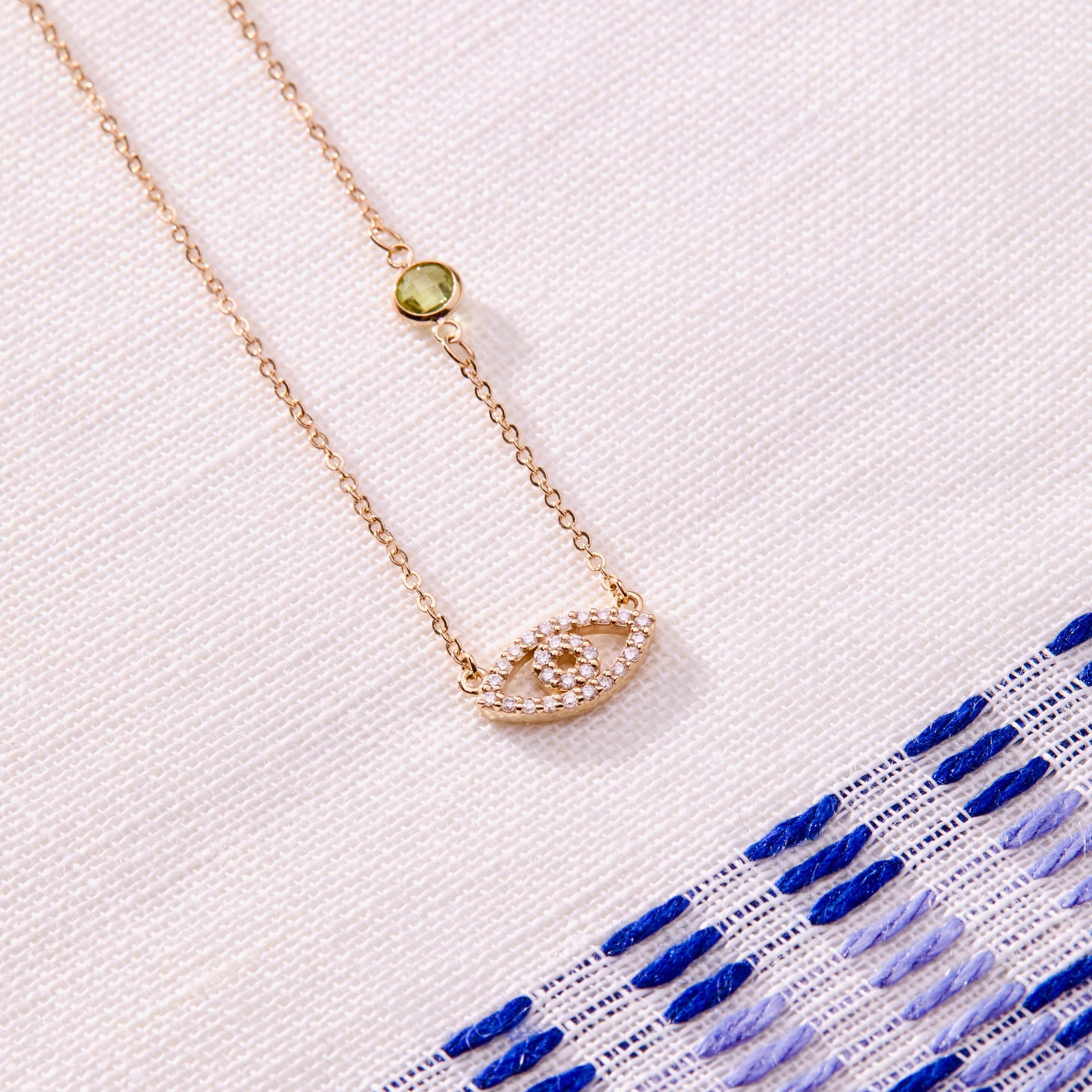 Diamond Evil Eye & Birthstone Necklace in 14k Gold - Image 10