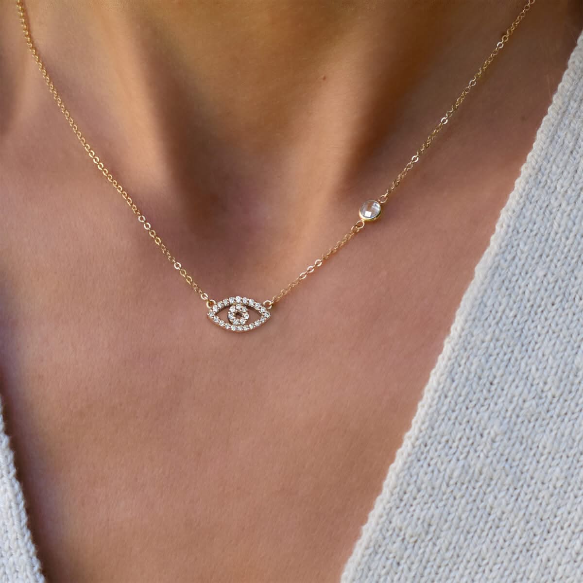Diamond Evil Eye & Birthstone Necklace in 14k Gold - Image 3