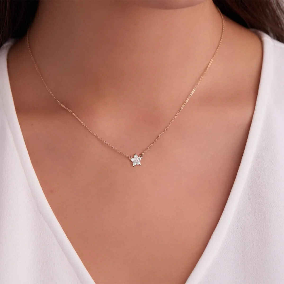 Greenwich Mini Flower Birthstone & Diamond Necklace in 14k Gold - Image 3