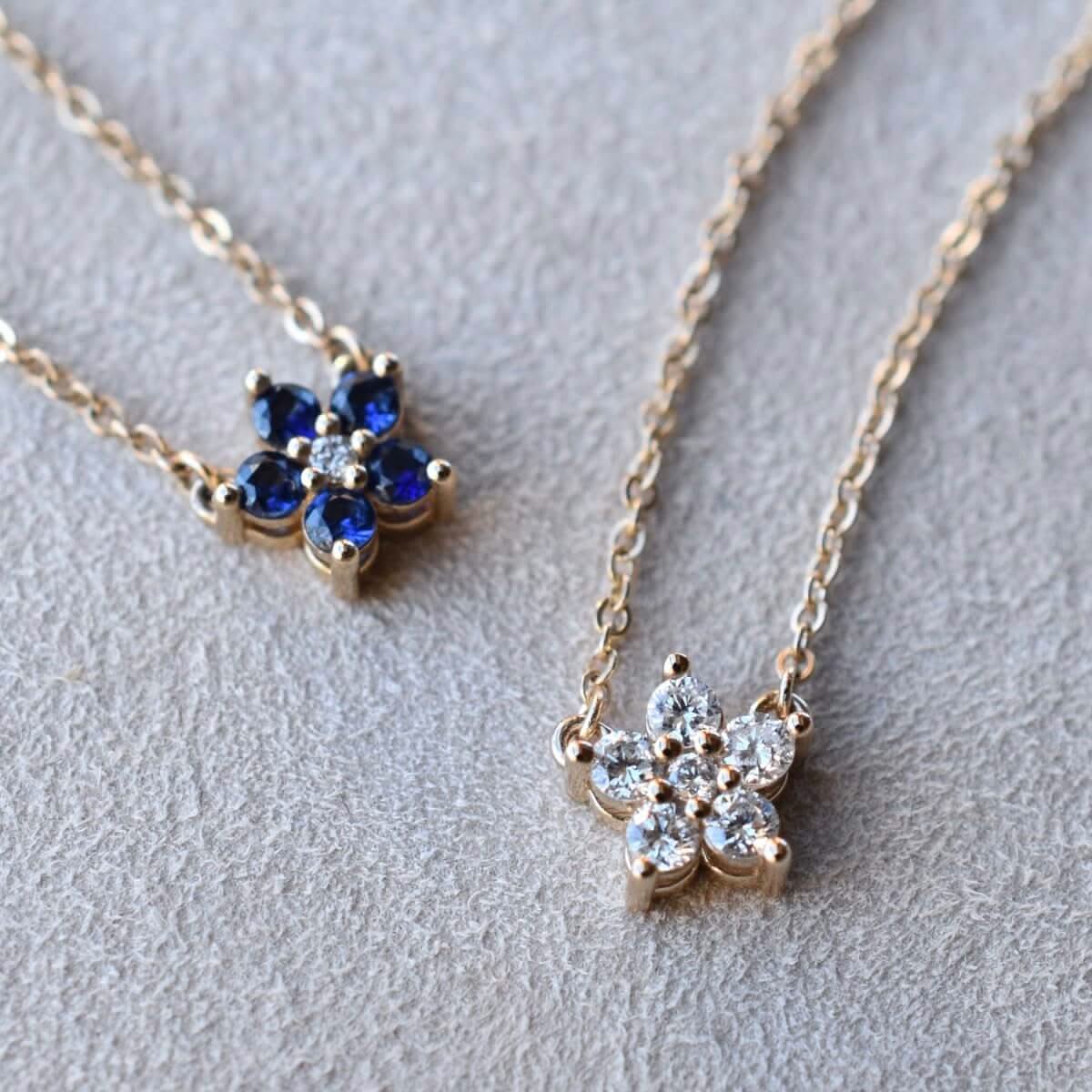 Greenwich Mini Flower Birthstone & Diamond Necklace in 14k Gold - Image 7