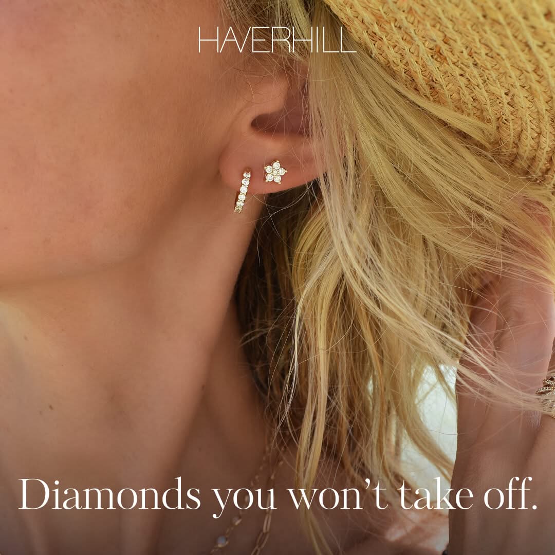 Greenwich Mini Flower Birthstone & Diamond Earrings in 14k Gold - Image 12