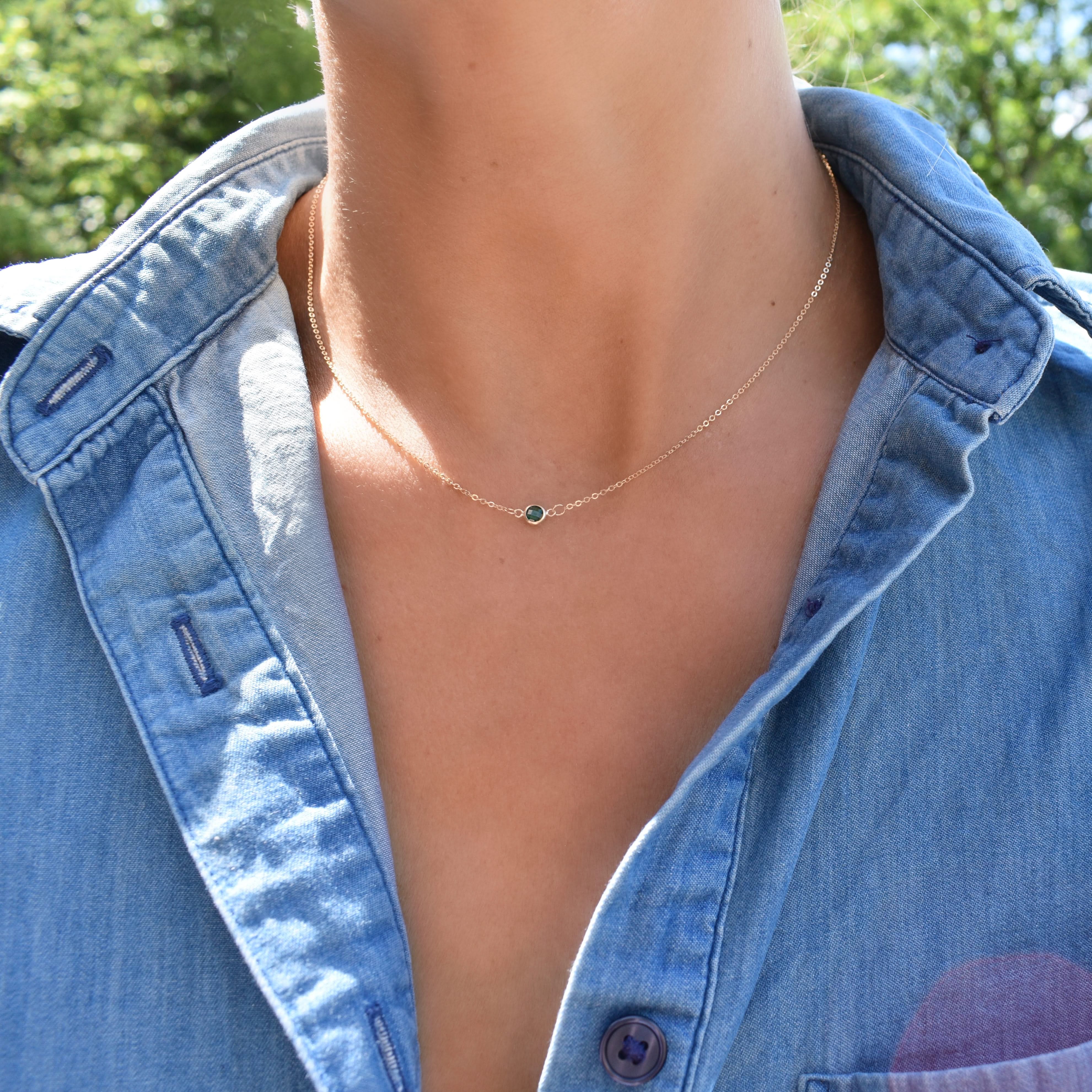 Petite 1 Birthstone Necklace in 14k Gold - Image 8