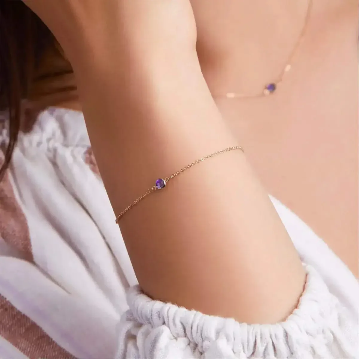 Petite 1 Amethyst Bracelet in 14k Gold (February) - Image 3