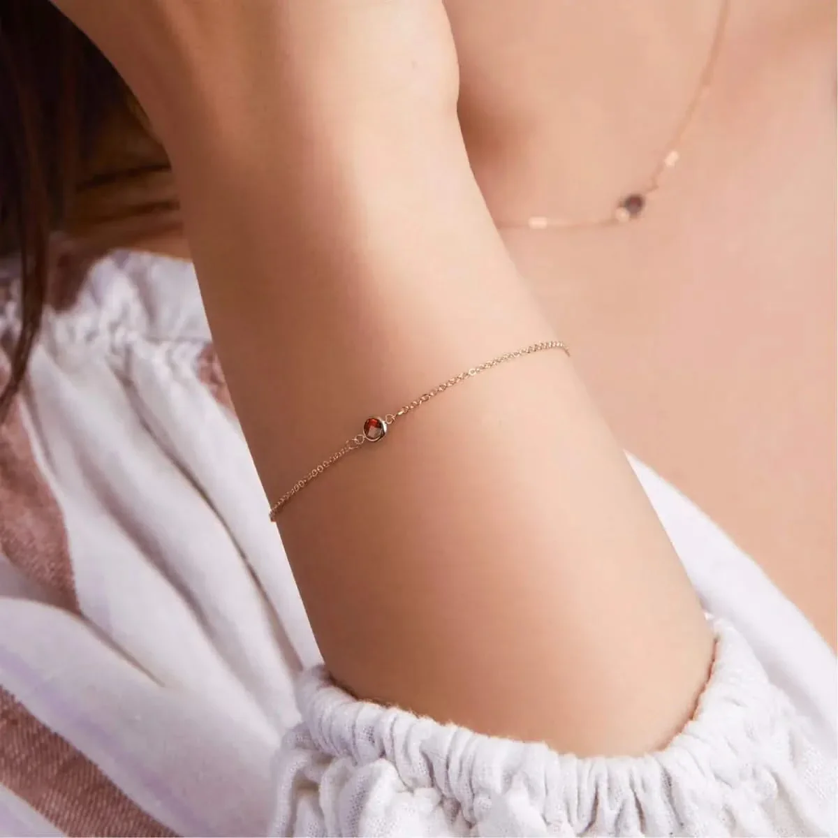 Petite 1 Garnet Bracelet in 14k Gold (January) - Image 3