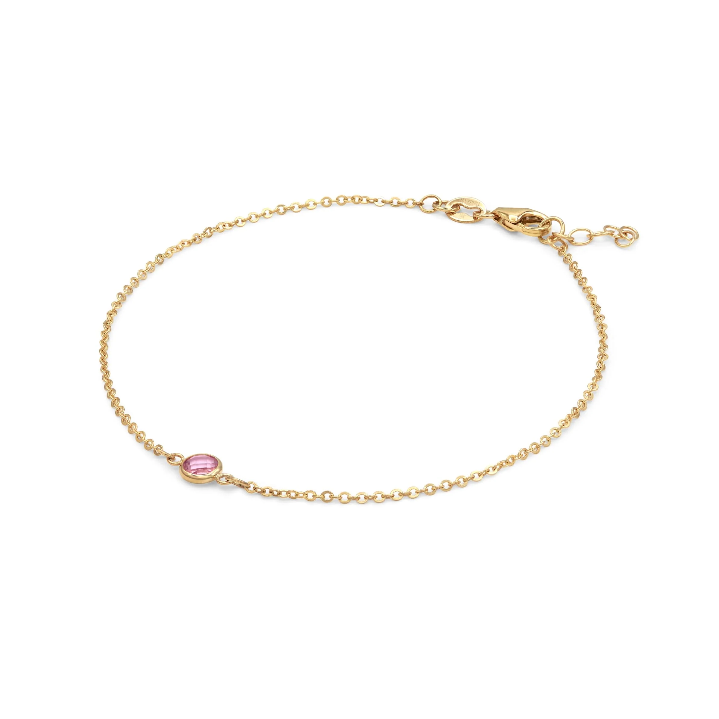 Petite 1 Pink Sapphire Bracelet in 14k Gold (October) - Image 4
