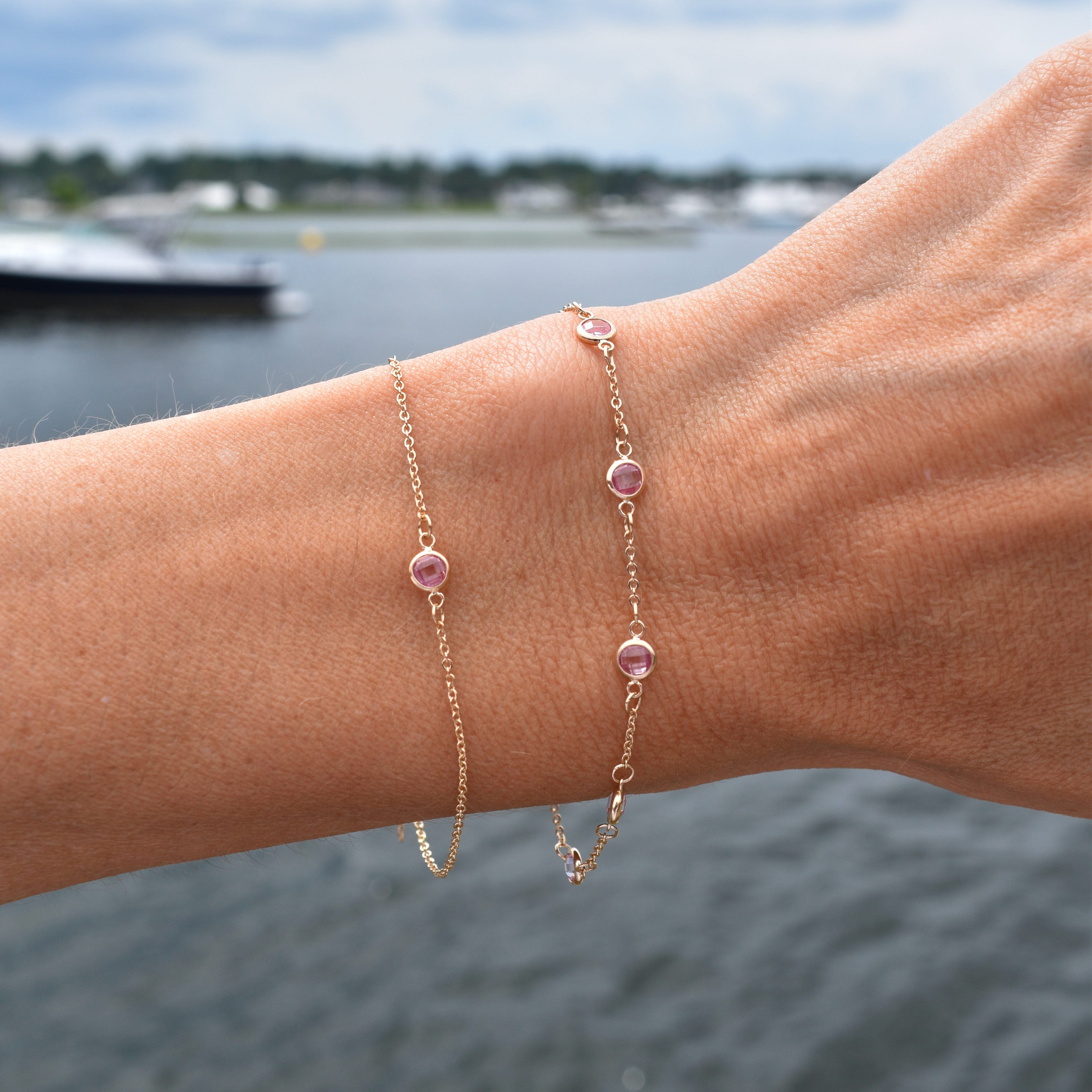 Petite 1 Pink Sapphire Bracelet in 14k Gold (October) - Image 6