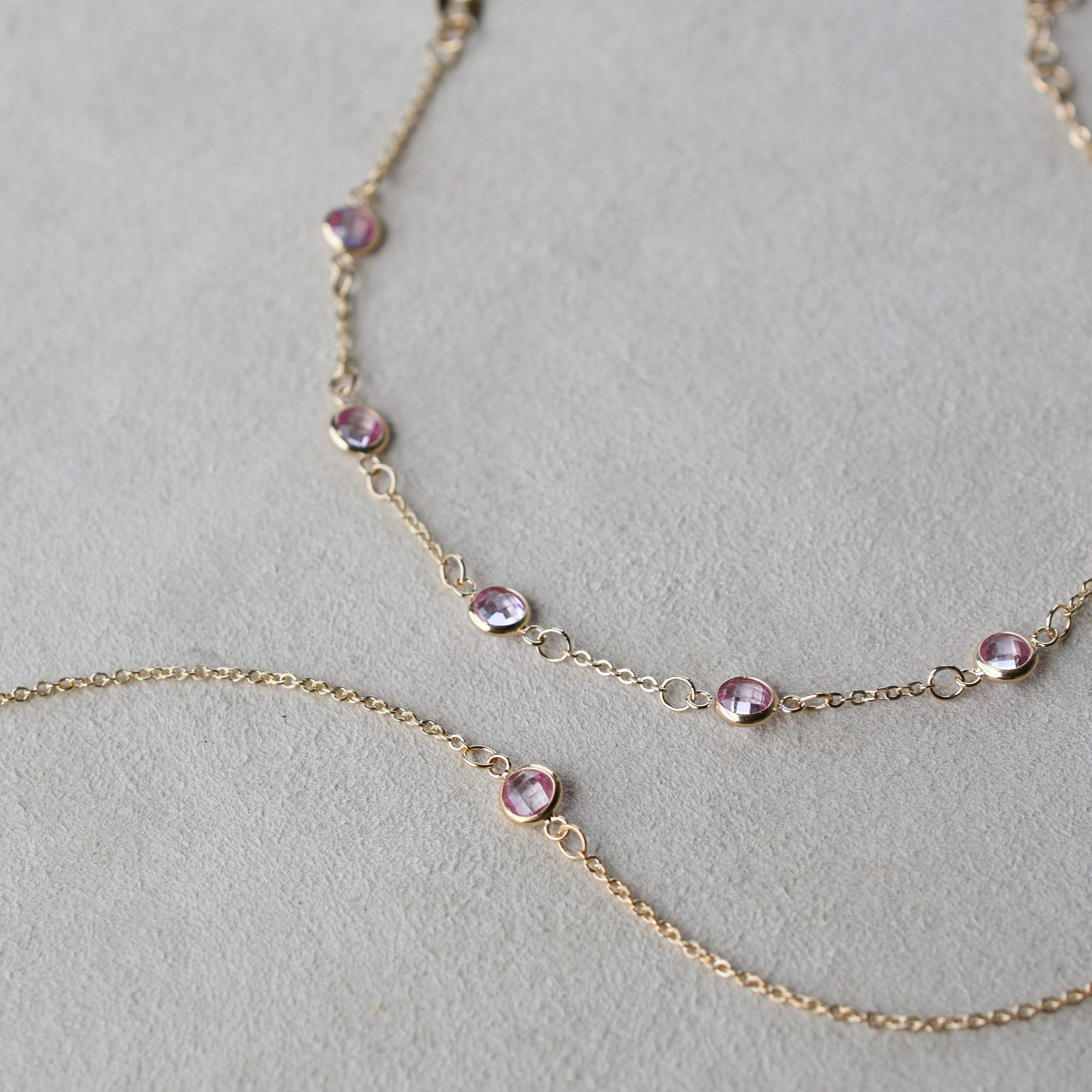 Petite 1 Pink Sapphire Bracelet in 14k Gold (October) - Image 9