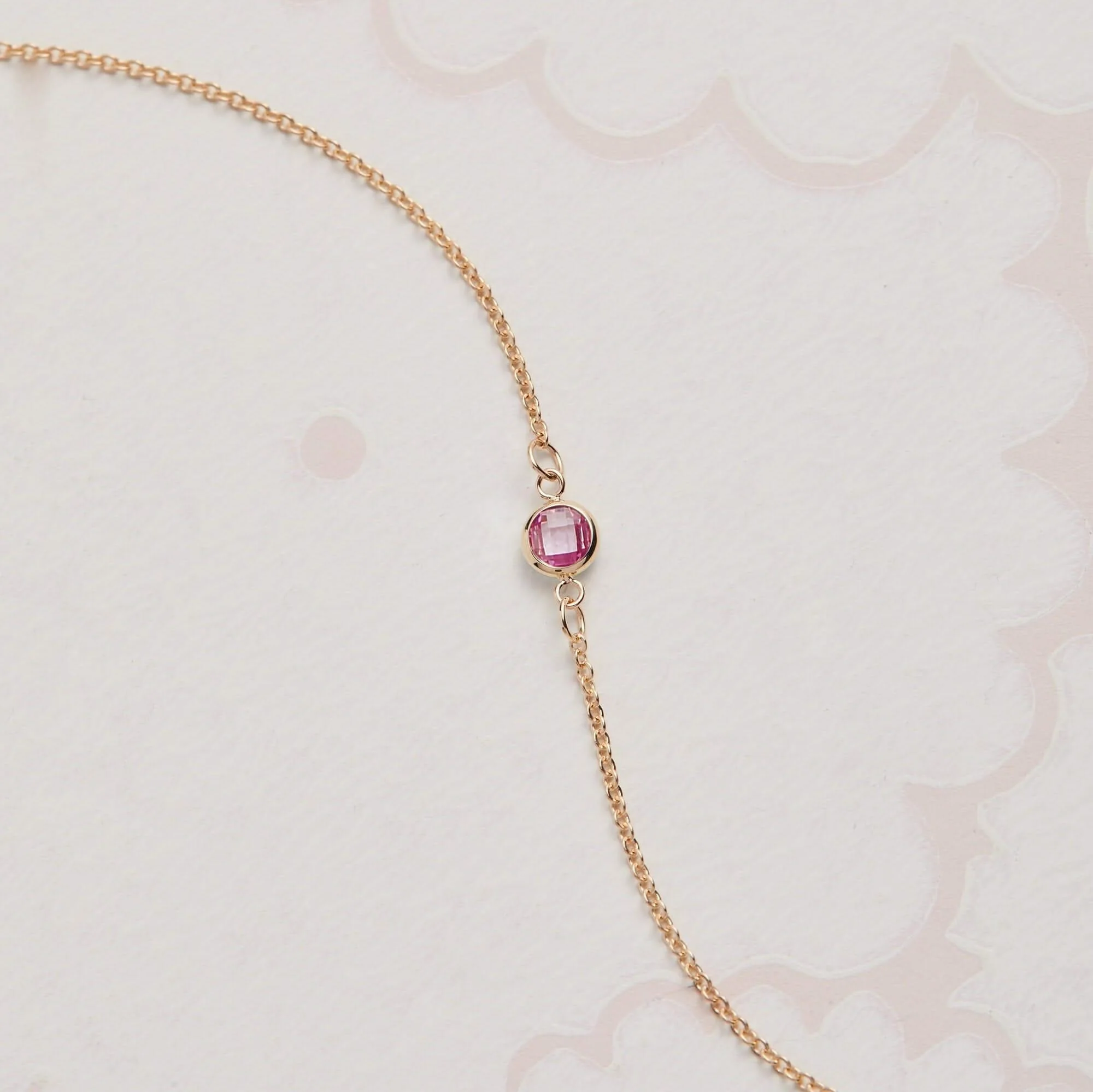 Petite 1 Pink Sapphire Bracelet in 14k Gold (October) - Image 10