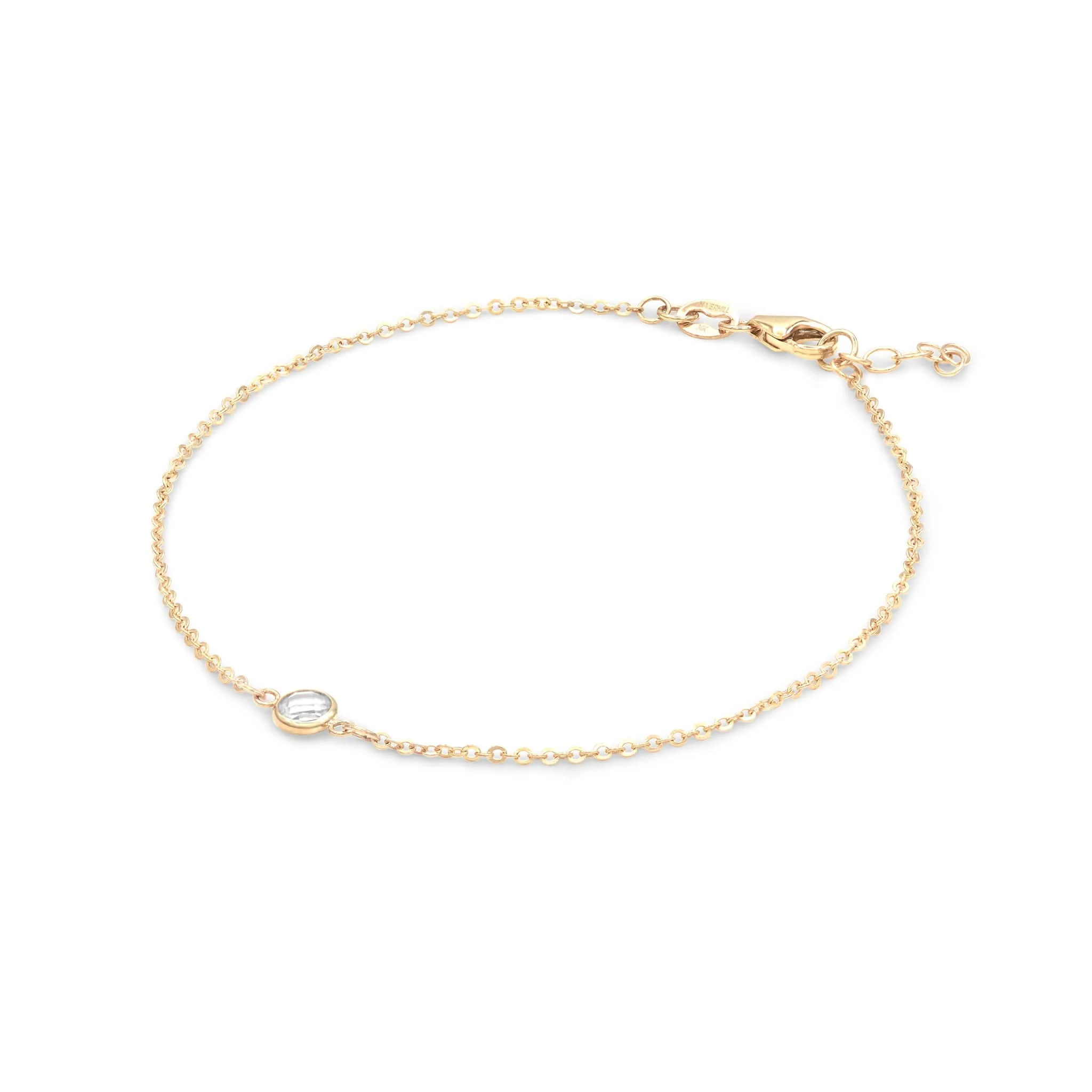 Petite 1 White Topaz Bracelet in 14k Gold (April) - Image 4